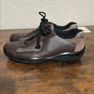 Prada Brown and Gray Leather Sneakers